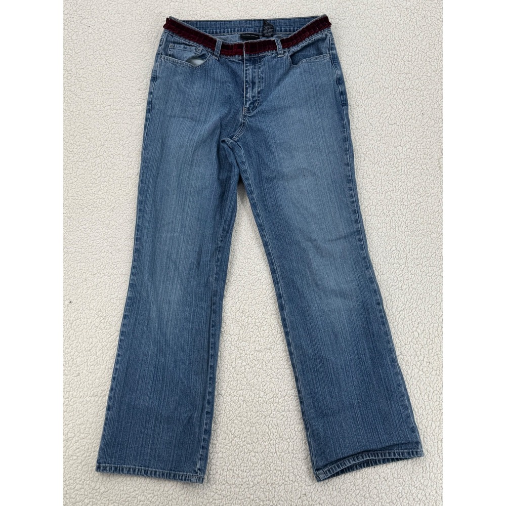 New York & Company Bootcut Jeans Women Size 10 Medium Wash Velvet Trim Denim